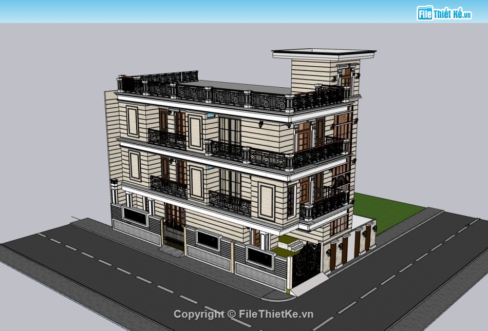 su biệt thự,sketchup biệt thự,su biệt thự 4 tầng,sketchup biệt thự 4 tầng