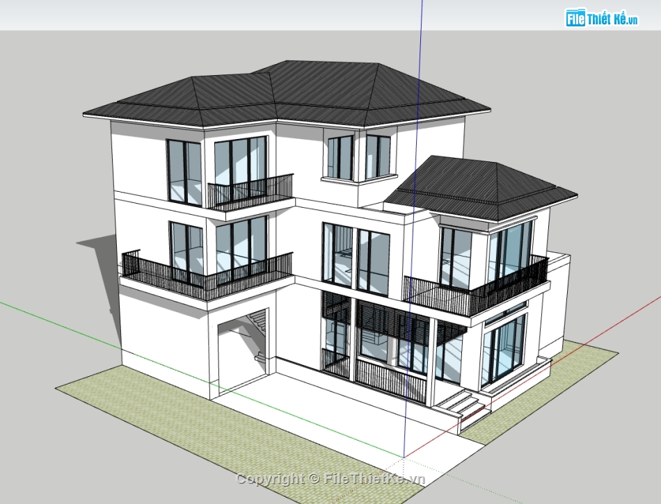 Sketchup Villa,Sketchup 3 tầng,biệt thự 3 tầng,su biệt thự 3 tầng