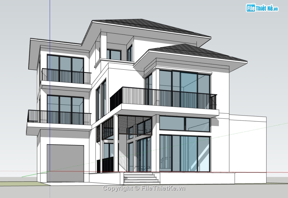 Sketchup Villa,Sketchup 3 tầng,biệt thự 3 tầng,su biệt thự 3 tầng