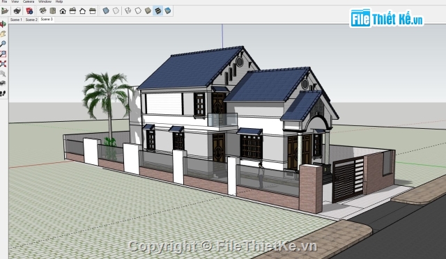 biệt thự 2 tầng,biệt thự phố 2 tầng,biệt thự sketchup,sketchup biệt thự