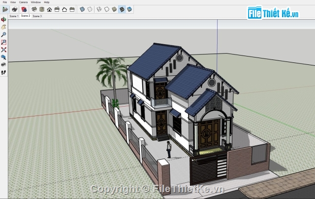 biệt thự 2 tầng,biệt thự phố 2 tầng,biệt thự sketchup,sketchup biệt thự