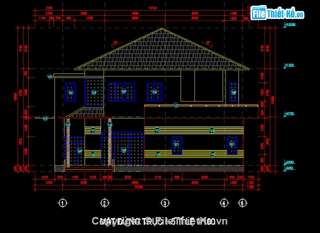 Cad Biệt thự 2 tầng,Filethietke Biệt thự,File CAD Biệt thự 2 tầng,Bản vẽ biệt thự 2 tầng