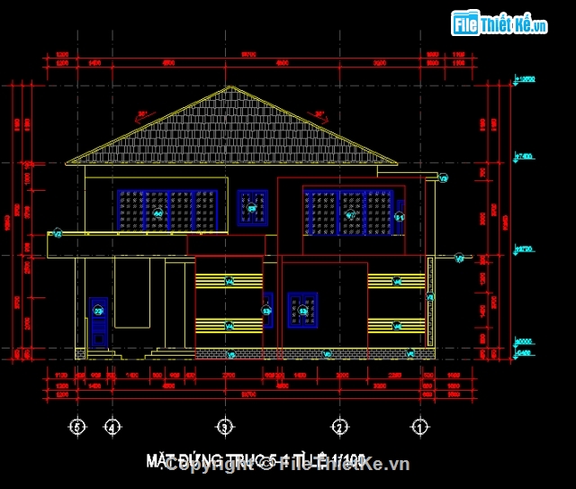 Cad Biệt thự 2 tầng,Filethietke Biệt thự,File CAD Biệt thự 2 tầng,Bản vẽ biệt thự 2 tầng