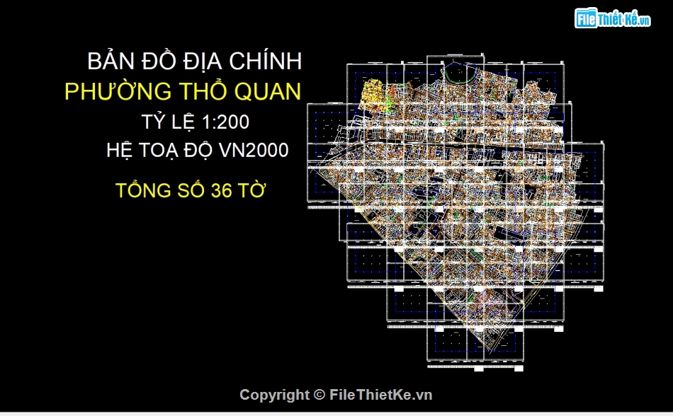 File Cad Bản đồ địa chính phường Thổ Quan,Bản đồ địa chính phường Thổ Quan - VN2000,Quy hoạch phường Thổ Quan VN2000,Bản đồ giải thửa phường Thổ Quan VN2000,phường Thổ Quan VN2000