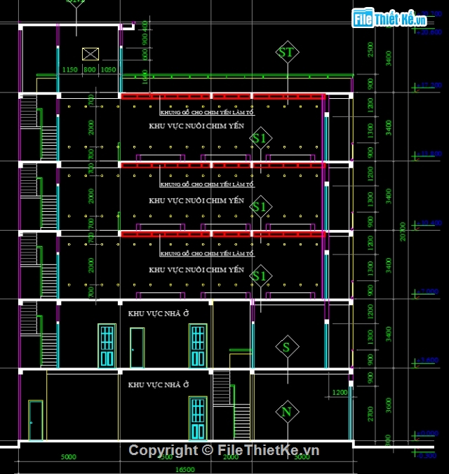 File CAD bản vẽ autocad nhà nuôi chim yến kết hợp nhà ở 6 tầng 5.5 ...