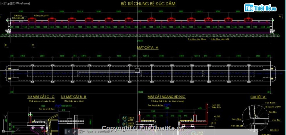 bản vẽ bệ đúc dầm,bản vẽ cầu dầm,chi tiết cầu dầm,file cad cầu dầm