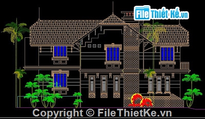 biệt thự mái thái,biệt thự 2 tầng,biệt thự đẹp,bản vẽ cad biệt thự