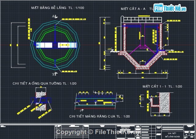 bể lắng đứng,bản vẽ hệ thống xử lý nước thải,bể lắng lamen