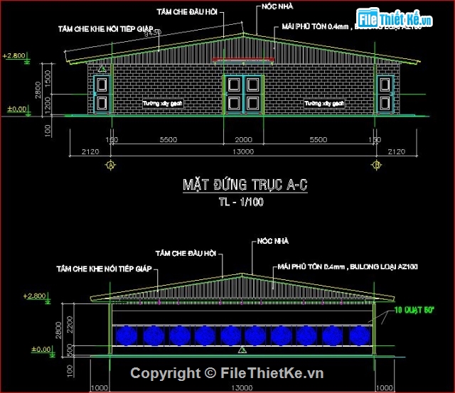 bản vẽ nhà văn phòng,trại gà xuân quế,kiến trúc và kết cấu trại gà,bản vẽ trại gà