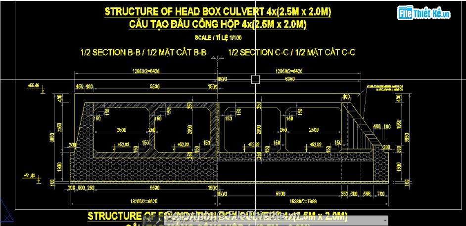 cống hộp 2.5m x2.5m,bản vẽ cống bản,file cad cống hộp