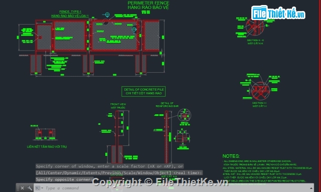 File CAD bản vẽ điển hình hàng rào cột bê tông trên đường cao tốc