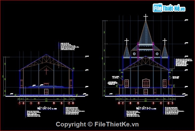 Kiến trúc nhà thờ,file cad nhà thờ đẹp,Nhà thờ kiến bình,nhà thờ thiên chúa giáo