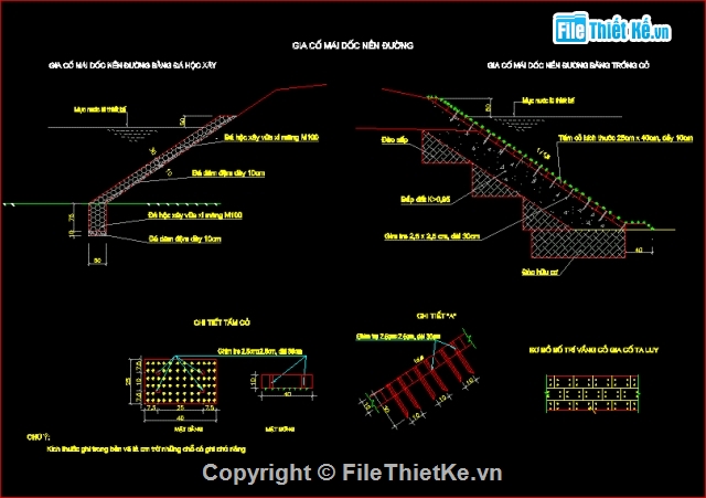 Bản vẽ mái taluy và cỏ,Bản vẽ kè sông,thiết kế lớp cỏ cho bờ kè
