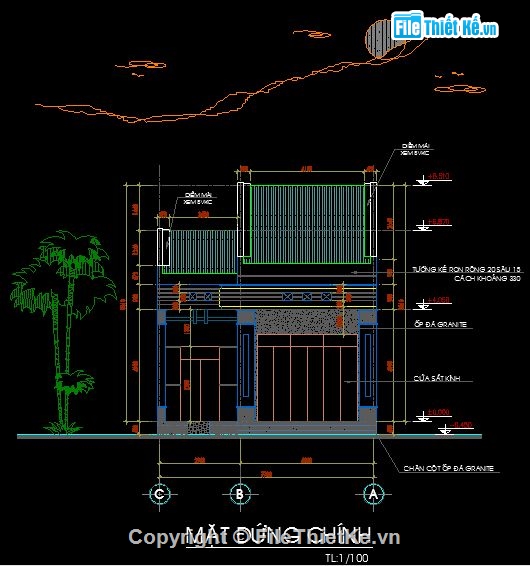 File CAD bản vẽ Nhà cấp 4 kích thước 7.7x18.73m ( Full Kiến trúc ...