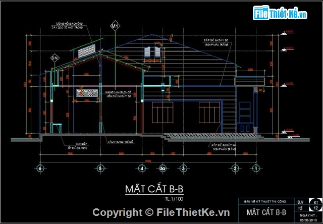 Filethietke nhà cấp 4,Bản vẽ nhà cấp 4,Nhà cấp 4 chữ L,Nhà 1 tầng 7.7x18.73m