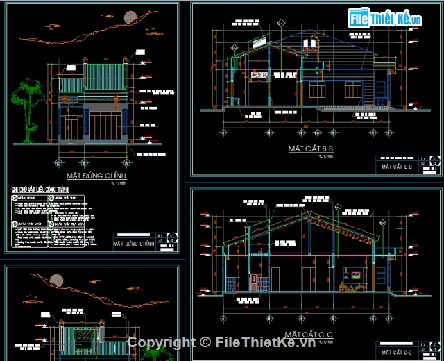 Filethietke nhà cấp 4,Bản vẽ nhà cấp 4,Nhà cấp 4 chữ L,Nhà 1 tầng 7.7x18.73m