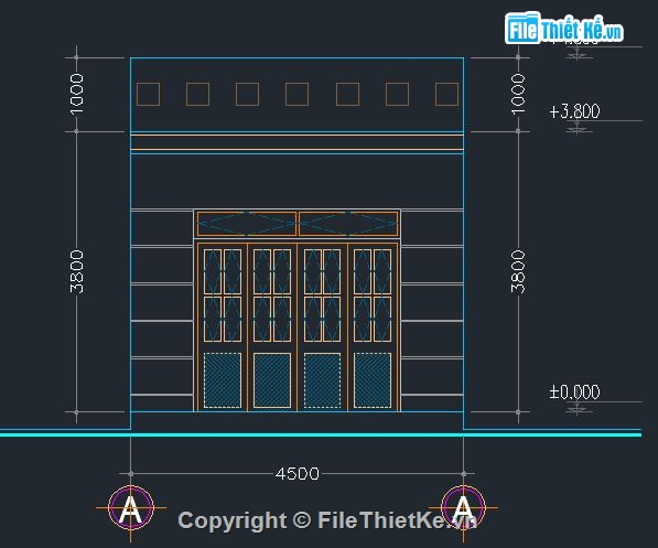 File cad bản vẽ nhà cấp 4, nhà 1 tầng kích thước 8x12.1m