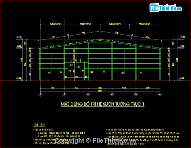 File cad bản vẽ nhà công nghiệp 1 tầng (KT+KC+ĐIỆN NƯỚC)