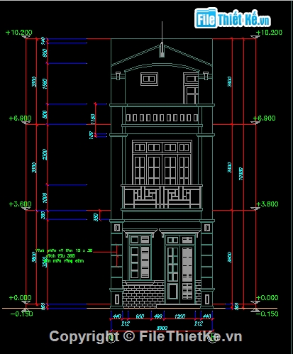 bản vẽ 3 tầng,Nhà dân 3 tầng,nhà dân kt 4x12 m,Nhà dân 3 tầng kích thước 4x12 m