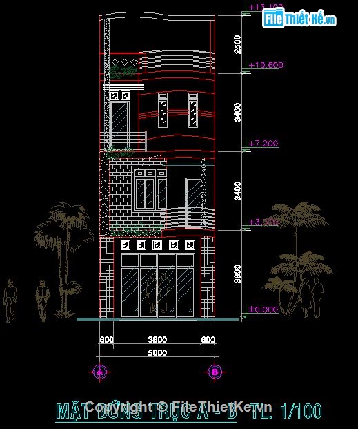 bản vẽ 3.5 tầng,Bản vẽ nhà dân,nhà dân 5x25m,thiết kế mẫu nhà phố