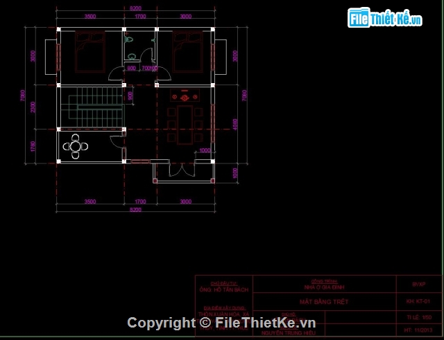 bản vẽ nhà ở,bản vẽ nhà nông thôn,bản vẽ 2 tầng,nhà ở nông thôn 2 tầng,Nhà 2 tầng 8.2x7.0m