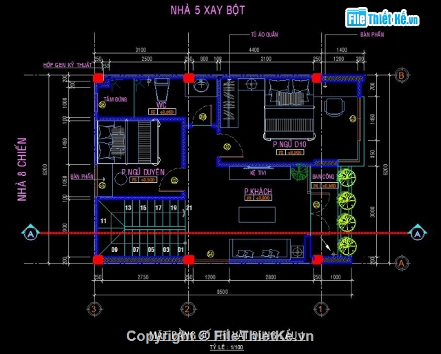 Nhà phố 3 tầng,thiết kế nhà phố,nhà phố 3 tầng,nhà phố 3 tầng 6.2x8.5m,bản vẽ nhà phố 3 tầng,cad nhà phố 3 tầng