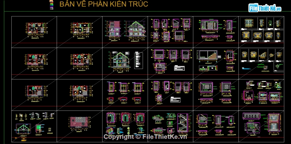 bản vẽ biệt thự 3 tầng,bản vẽ autocad biệt thự 3 tầng,mẫu biệt thự 3 tầng đẹp,Biệt thự 3 tầng 8.8x13.2m,file cad biệt thự 3 tầng