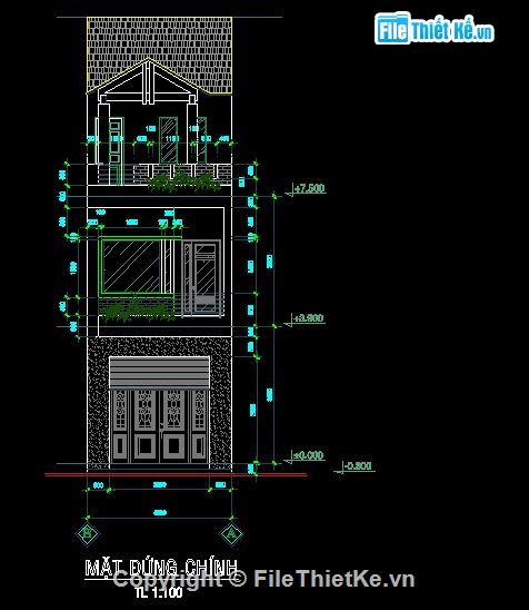 Bản vẽ nhà phố,Thiết kế nhà phố,nhà phố 4 x 17.5m,nhà phố 3 tầng