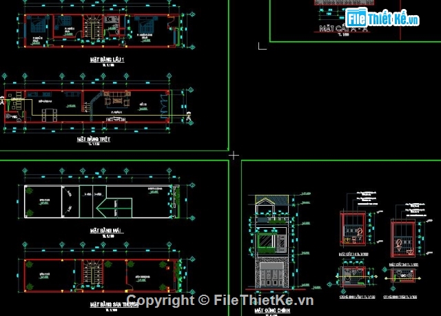 Bản vẽ nhà phố,Thiết kế nhà phố,nhà phố 4 x 17.5m,nhà phố 3 tầng