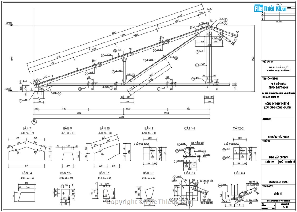 nhà văn phóa khu phố,nhà văn hóa thôn,nhà văn hóa xã,bản vẽ vì kèo tam giác 8m,Vì kèo thép góc 8m