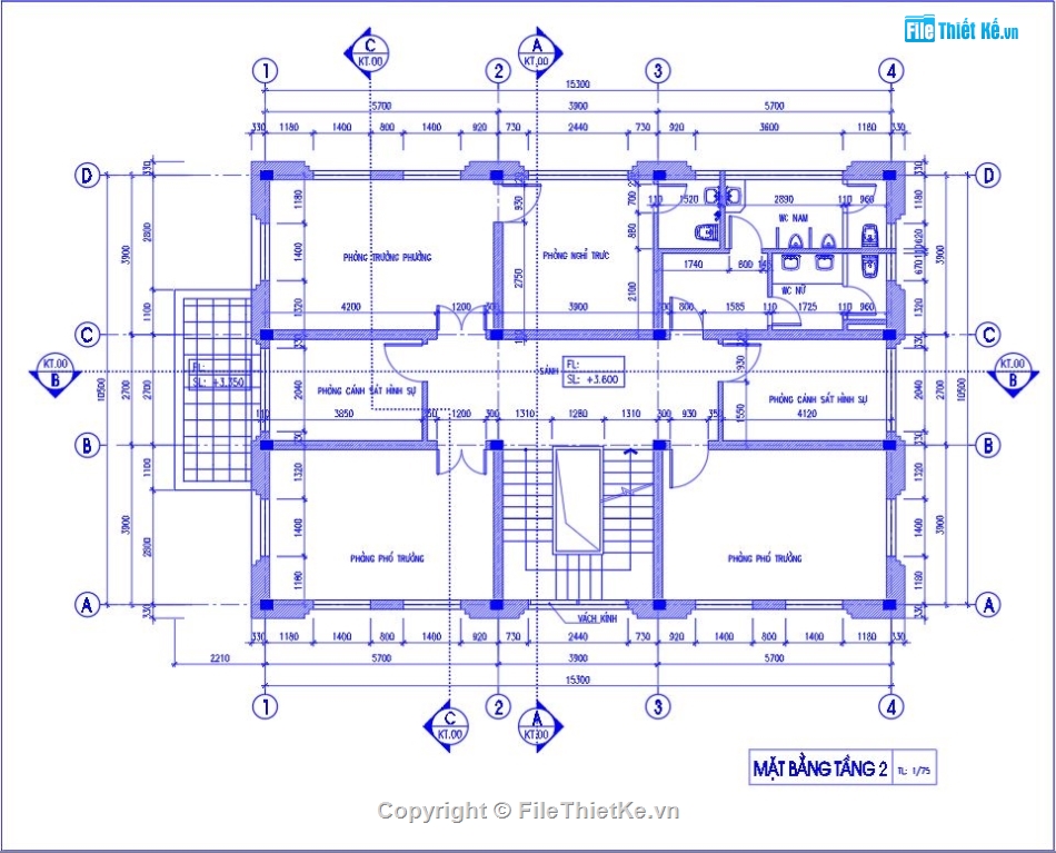 Bản vẽ thiết kế trụ sở công an phường,Bản vẽ trụ sở công an,File cad thiết kế trụ sở công an xã,Trụ sở công an phường 3 tầng