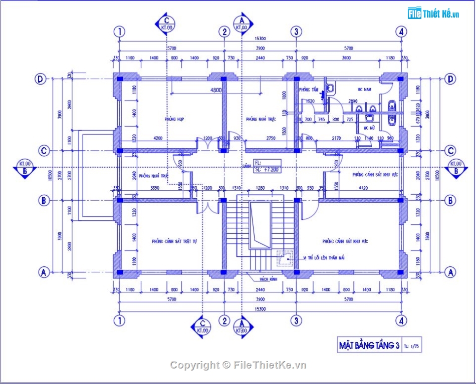 Bản vẽ thiết kế trụ sở công an phường,Bản vẽ trụ sở công an,File cad thiết kế trụ sở công an xã,Trụ sở công an phường 3 tầng