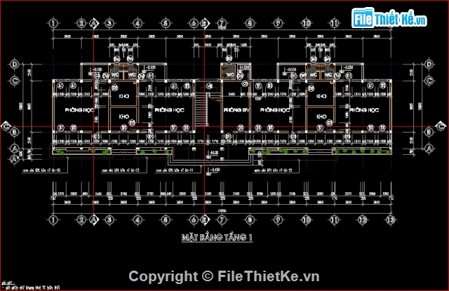 trường mầm non 2 tầng,bản vẽ trường mầm non,trường mầm non thị trấn Khoái châu,file cad trường mầm non