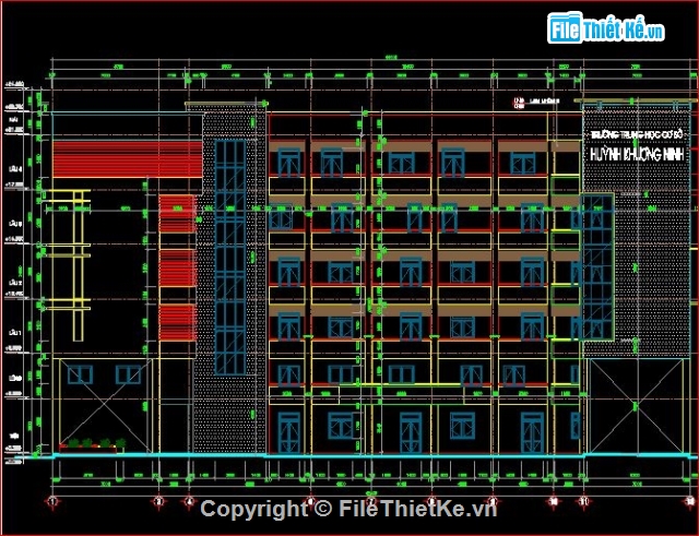 bản vẽ kiến trúc 6 tầng,thiết kế trường học 6 tầng,bản vẽ trường học đầy đủ