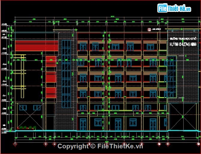 bản vẽ kiến trúc 6 tầng,thiết kế trường học 6 tầng,bản vẽ trường học đầy đủ