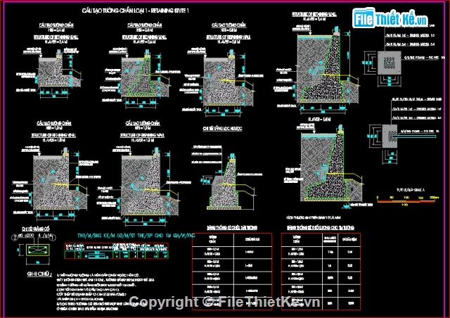 Bản vẽ Tường chắn,Gia cố mái taluy,thiết kế tường chắn