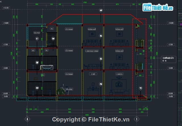 biệt thự 3 tầng,biệt thự gia đình,bản vẽ 3 tầng,bản vẽ cad biệt thự 3 tầng,mẫu biệt thự 3 tầng