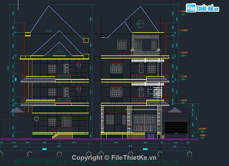 biệt thự 4 tầng,cad biệt thự,kiến trúc biệt thự