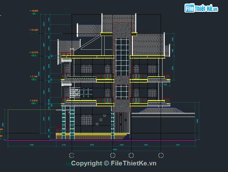 biệt thự 4 tầng,cad biệt thự,kiến trúc biệt thự