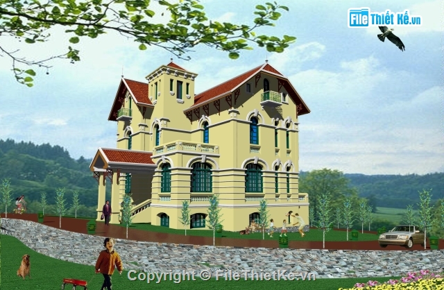 biệt thự 2 tầng,kiến trúc biệt thự 2 tầng,biệt thự lâu đài,thiết kế biệt thự