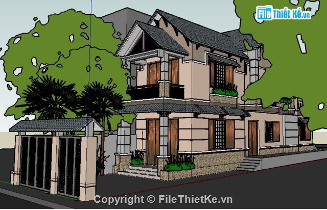 biệt thự 2 tầng,sketchup biệt thự,mẫu biệt thự sketchup,bản vẽ cad biệt thự,biệt thự 2 tầng đẹp,file cad nhà ở 2 tầng