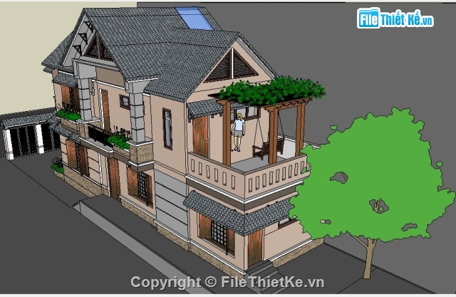 biệt thự 2 tầng,sketchup biệt thự,mẫu biệt thự sketchup,bản vẽ cad biệt thự,biệt thự 2 tầng đẹp,file cad nhà ở 2 tầng