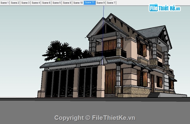 biệt thự 2 tầng,sketchup biệt thự,mẫu biệt thự sketchup,bản vẽ cad biệt thự,biệt thự 2 tầng đẹp,file cad nhà ở 2 tầng