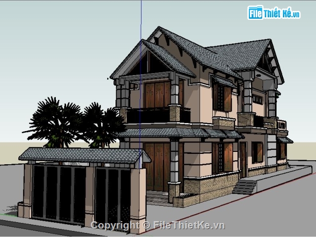 biệt thự 2 tầng,sketchup biệt thự,mẫu biệt thự sketchup,bản vẽ cad biệt thự,biệt thự 2 tầng đẹp,file cad nhà ở 2 tầng