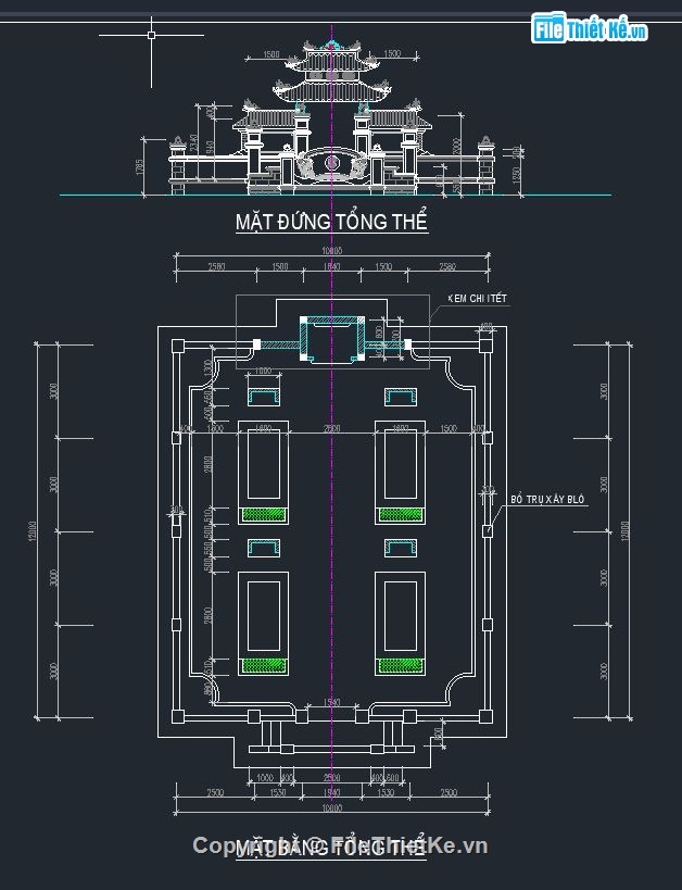 kiến trúc chùa,File cad chùa,kiến trúc đình chùa