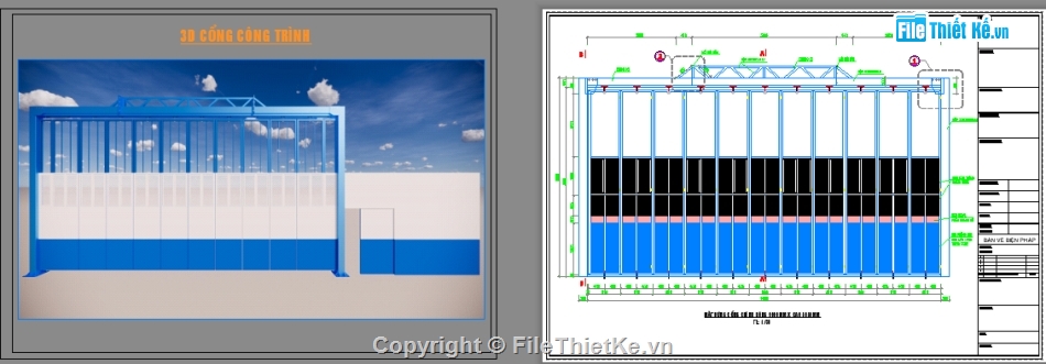 công trình phụ trợ,cad cổng tạm công trình,cad giàn gia công thép 3000,Cad Nhà bảo vệ,cad Hàng rào bao che công trình