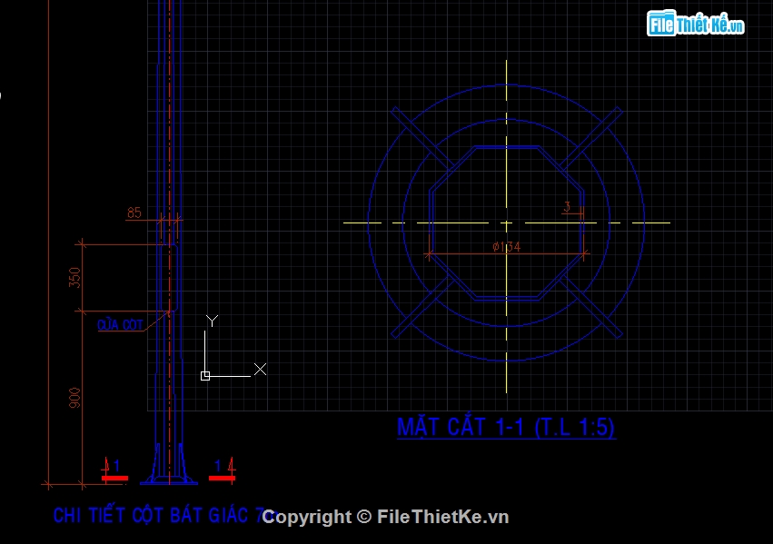 File CAD cột đèn,cột đèn bát giác cao 7m,bản vẽ cột đèn,bản vẽ cột đèn giao thông,cột đèn giao thông