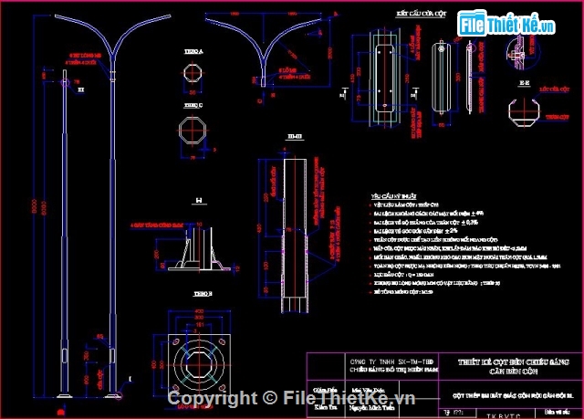 đèn chiếu sáng,bóng chiếu sáng,cột đèn 8-11m,thiết kế cột đèn