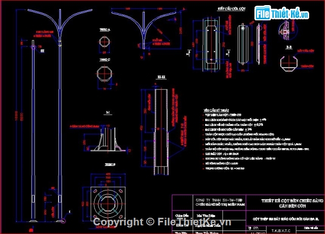 đèn chiếu sáng,bóng chiếu sáng,cột đèn 8-11m,thiết kế cột đèn