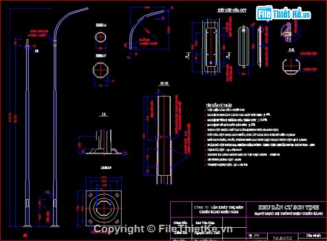 đèn chiếu sáng,bóng chiếu sáng,cột đèn 8-11m,thiết kế cột đèn